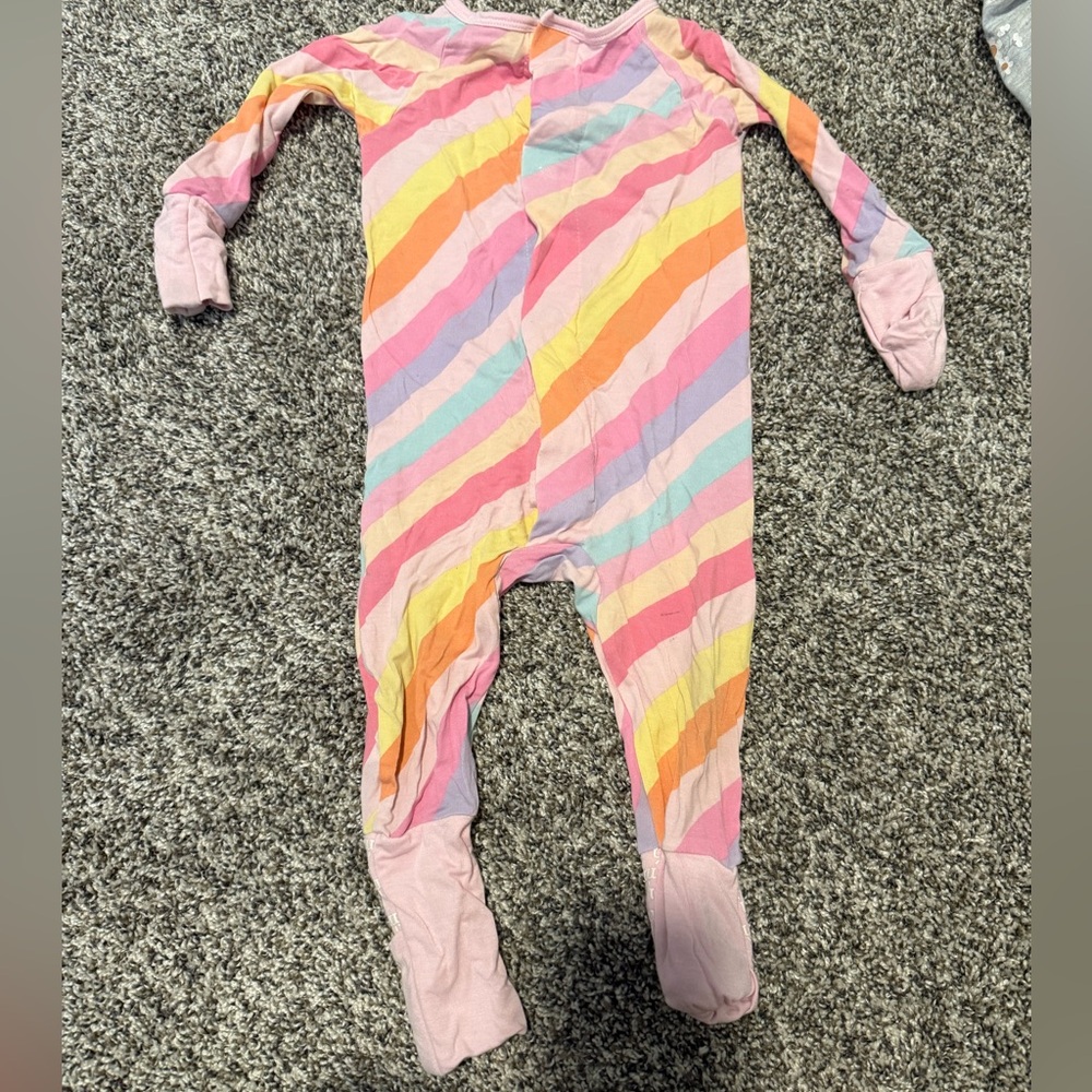 Magnetic Me Rainbow Stripe Footed One-Piece - Pink, Yellow, Orange, Blue, Purple